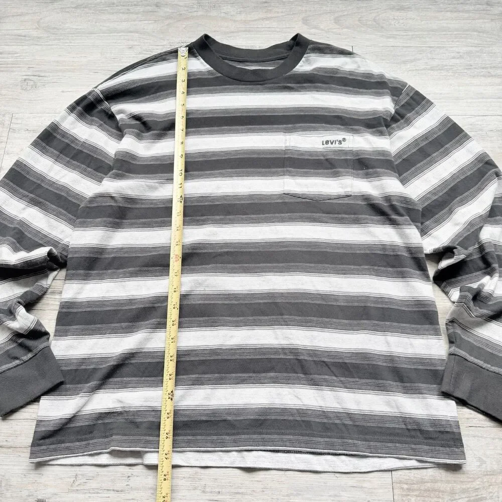 Levi’s Men’s Medium Black Gray Stripe Long Sleeve Pocket T Shirt Skater 90s